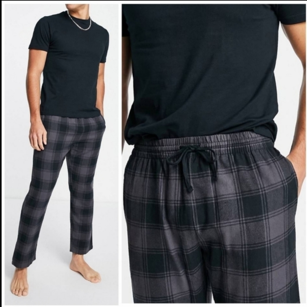 New Look Pajama Lounge Set Black Plaid